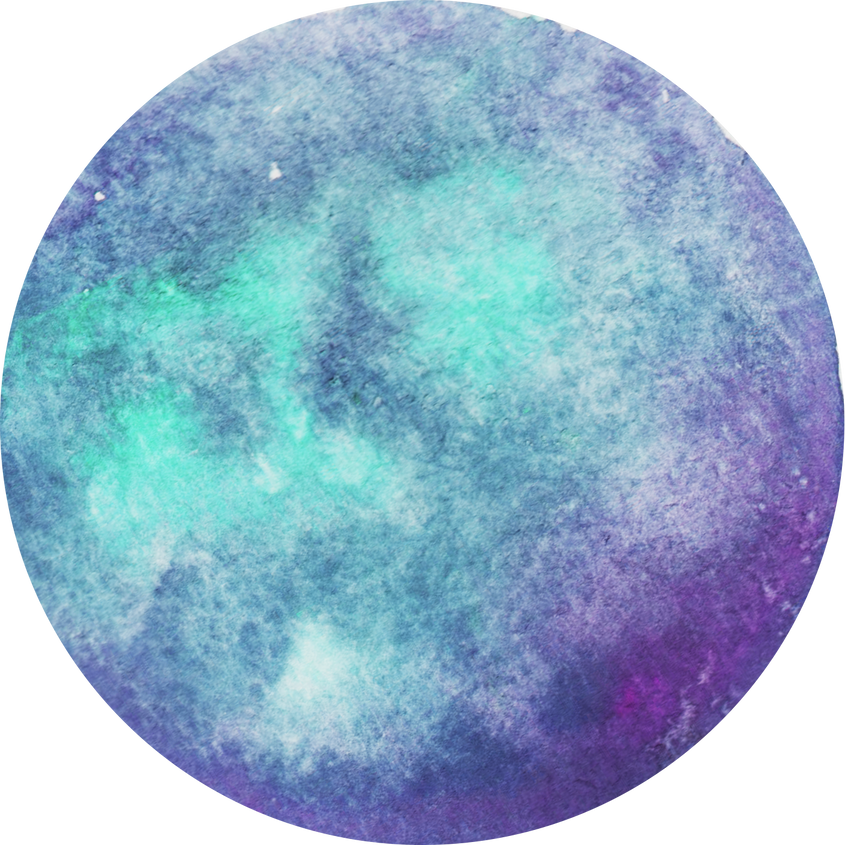 Hand-Painted Watercolor Space Galaxy Neon Blue and Violet Planet